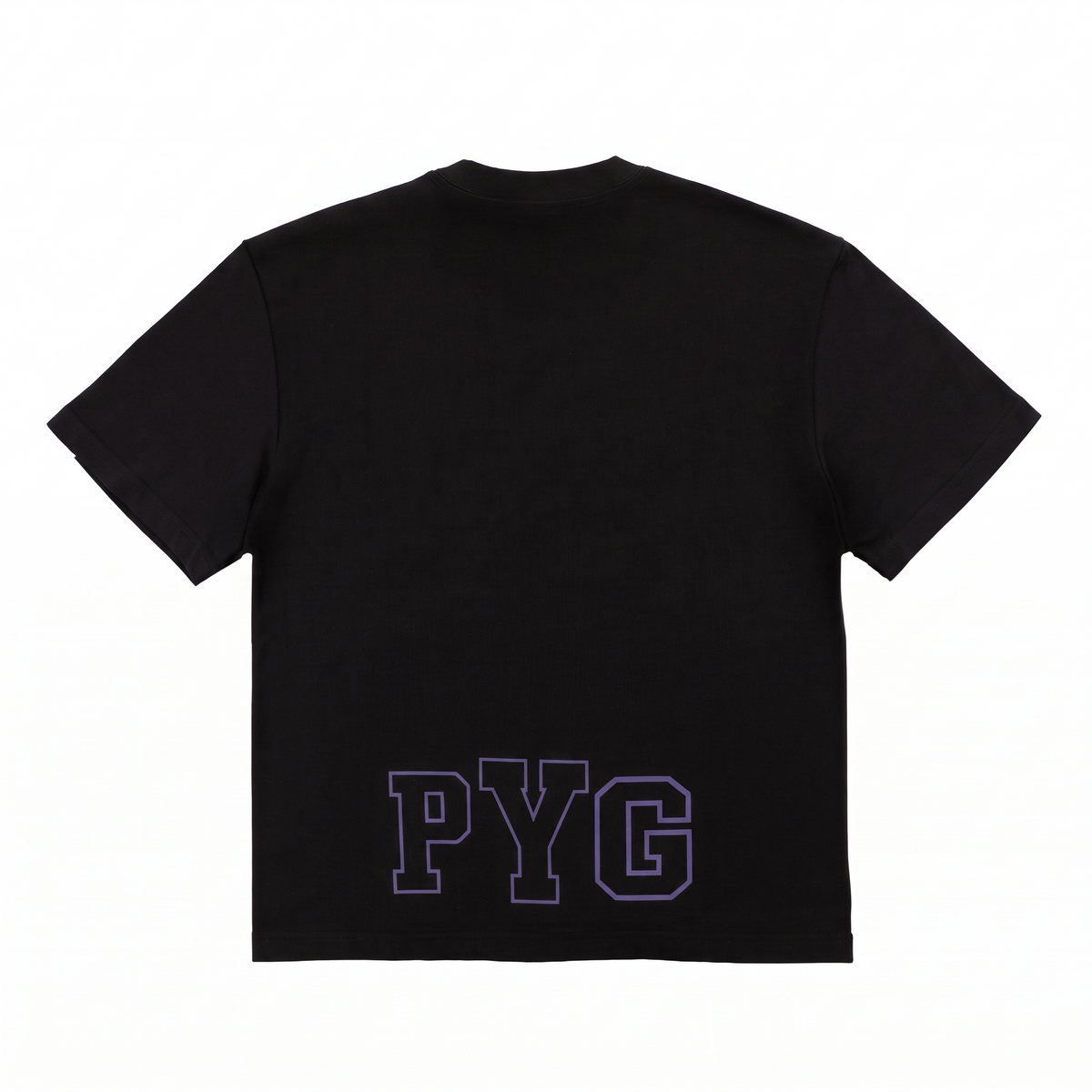 DBC RX Tee with purple PYG graphic, back view