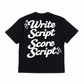 Scoring Scripts Tee in black, back view