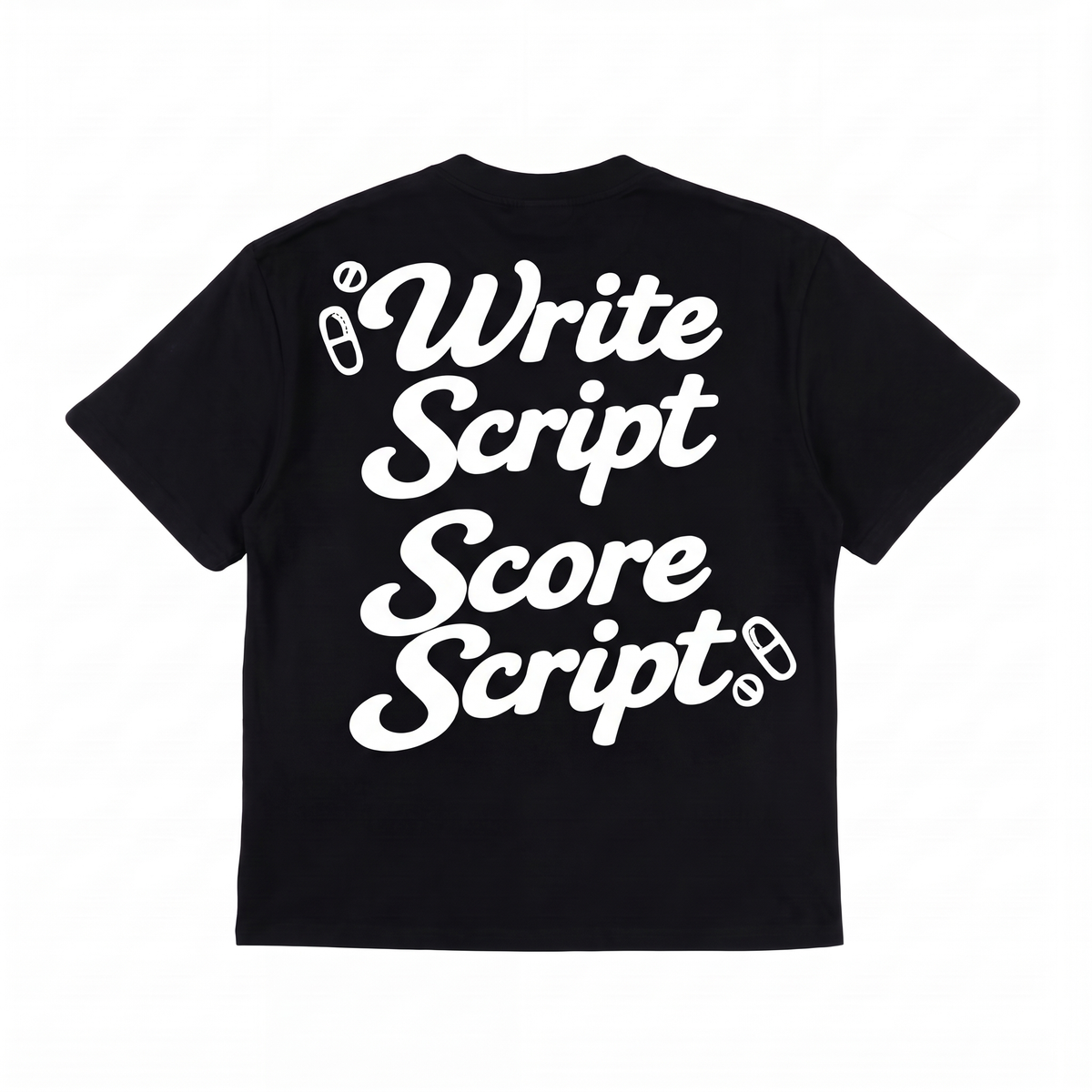 Scoring Scripts Tee in black, back view
